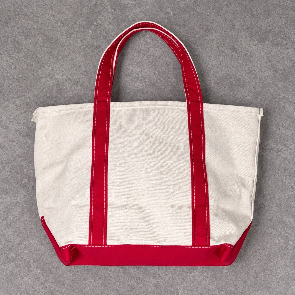 LL Bean Boat and Tote White Red Canvas Made in USA Heritage Carryall Bag